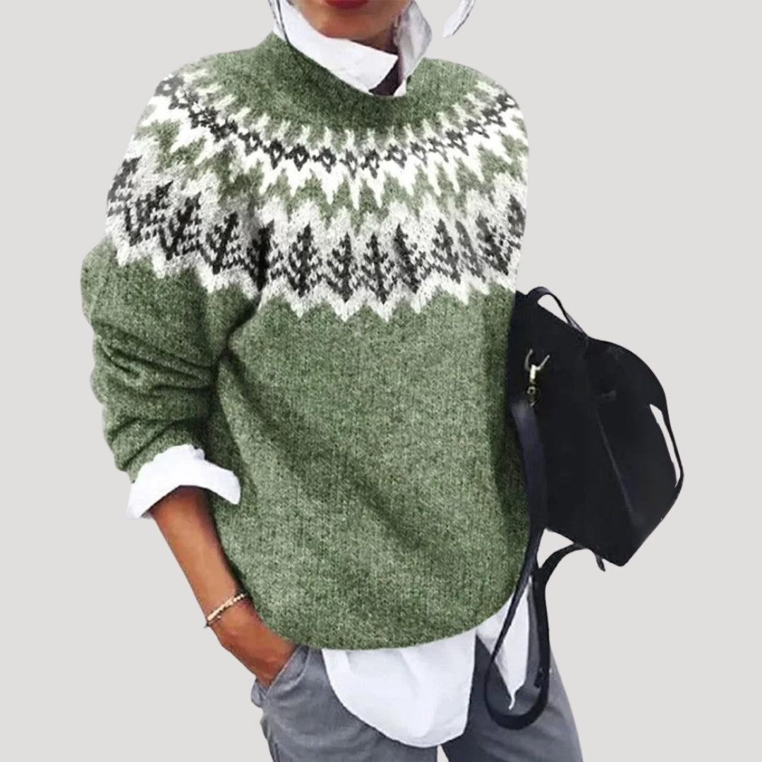 Women's Nordic Yoke Pattern Crew Neck Sweater