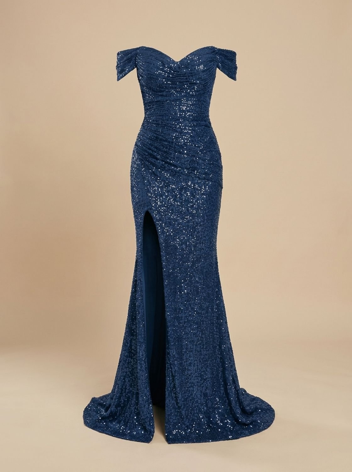 Women's Off-Shoulder Sequin Maxi Christmas Party Dress with Side Slit