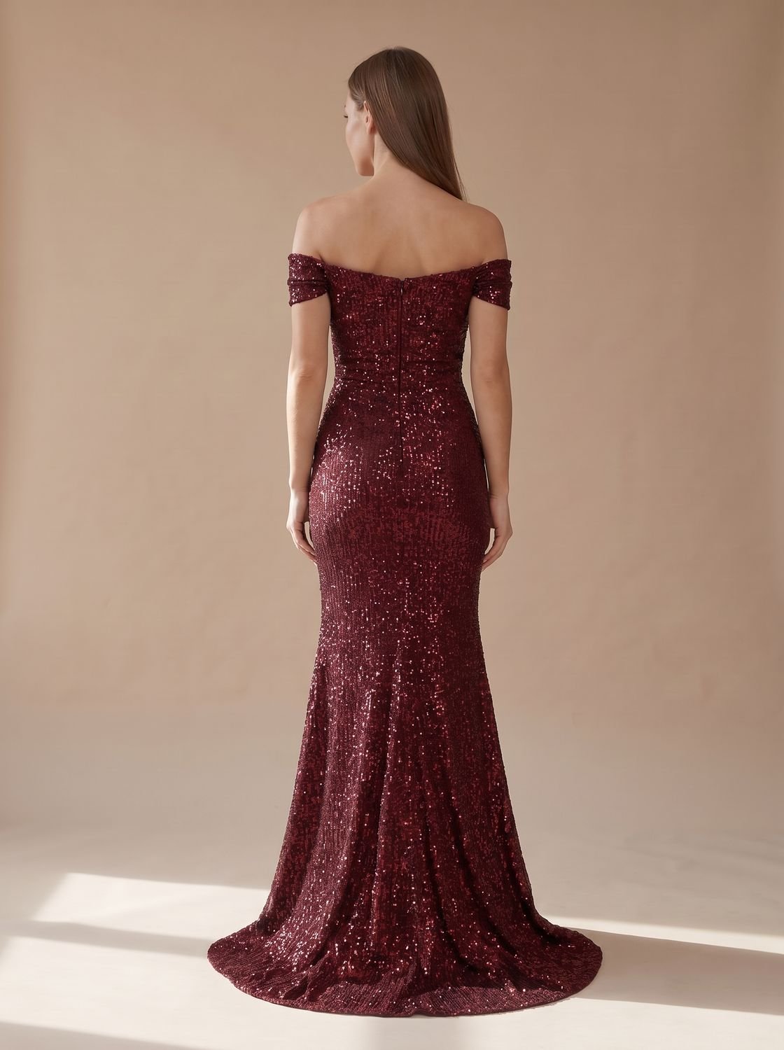 Women's Off-Shoulder Sequin Maxi Christmas Party Dress with Side Slit