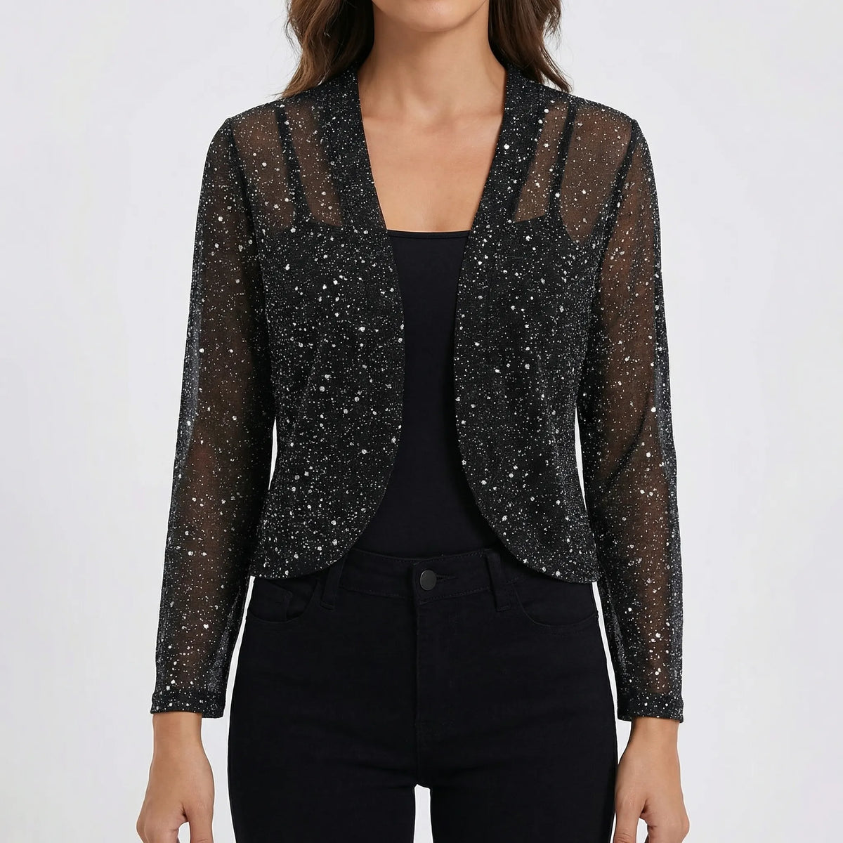 Women's Open-Front Beaded Blend Knit Jacket