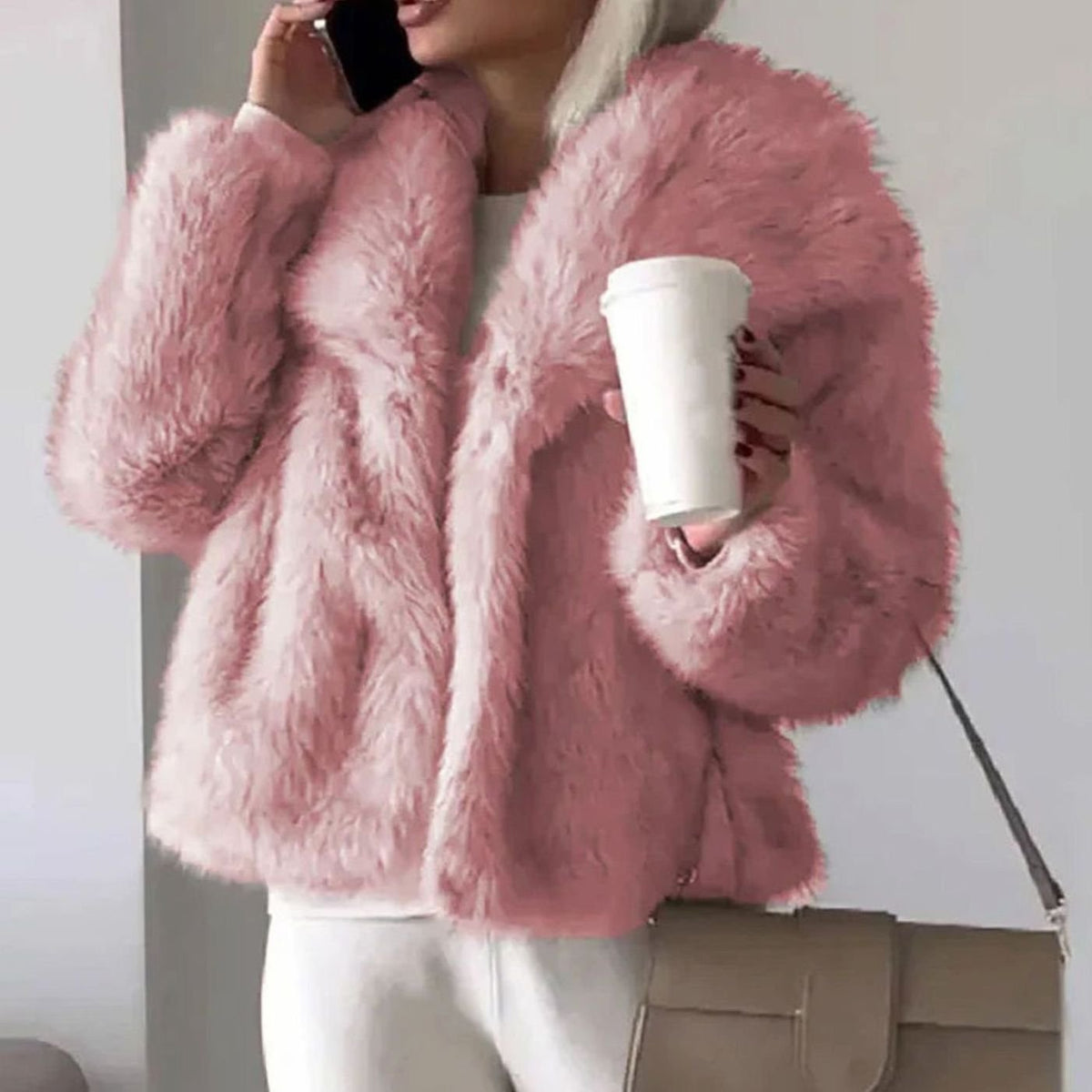 Women's Open-Front Cropped Faux Fur Winter Jacket