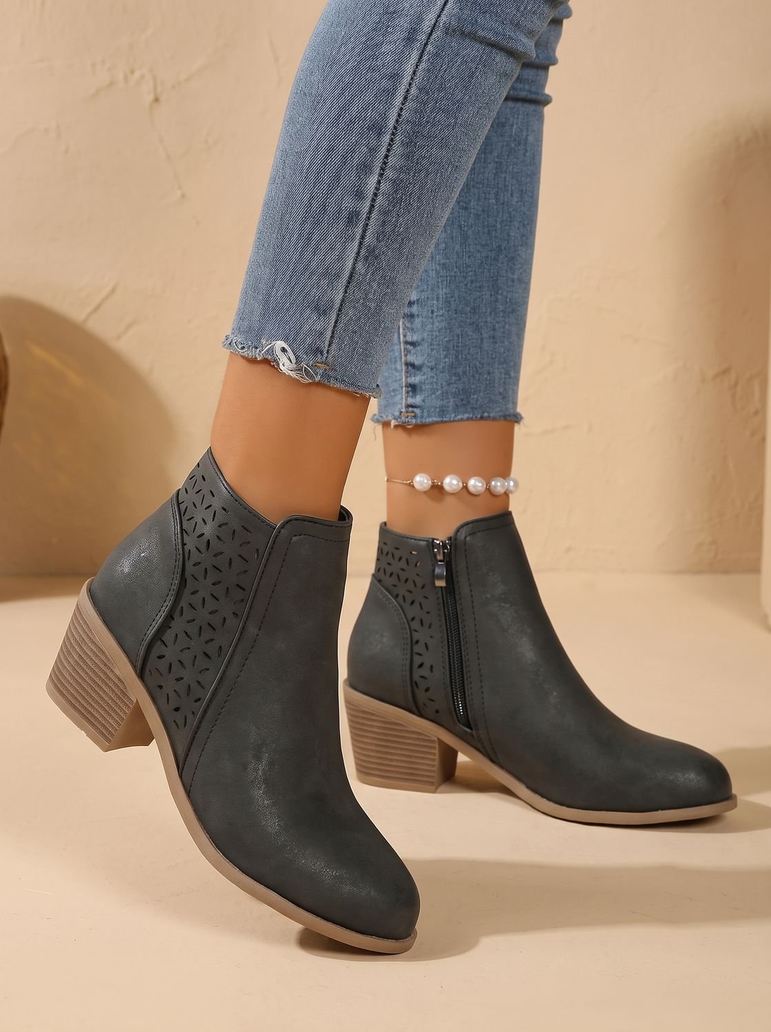 Women's Orthopedic Laser-Cut Block-Heel Ankle Boots