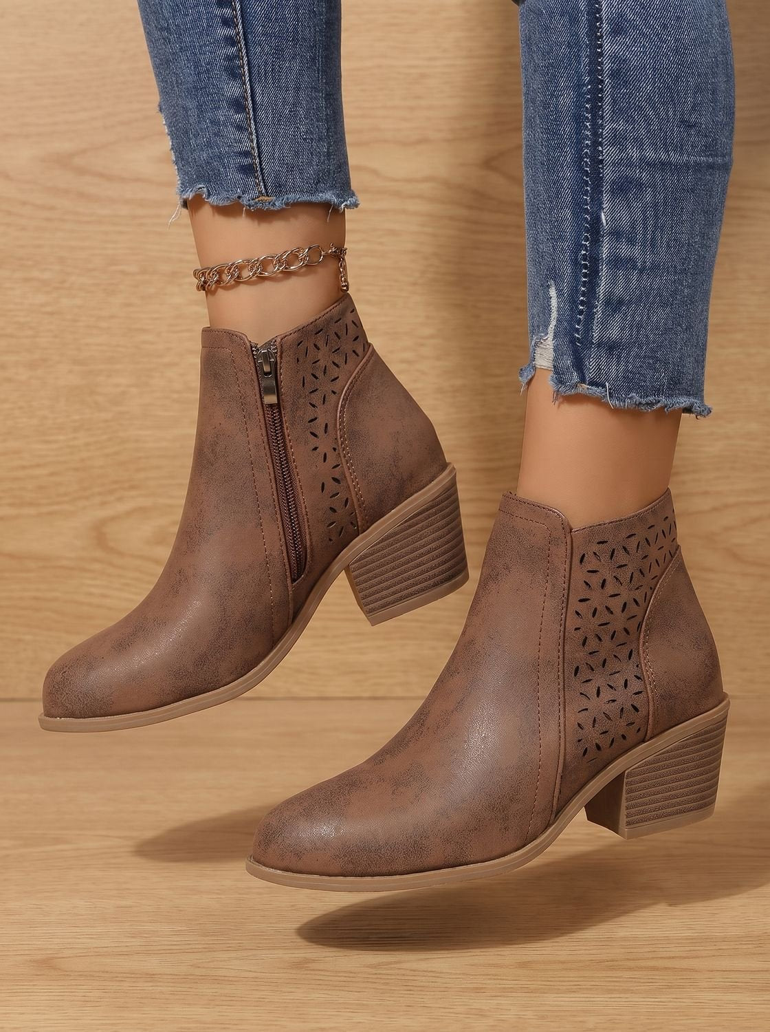 Women's Orthopedic Laser-Cut Block-Heel Ankle Boots