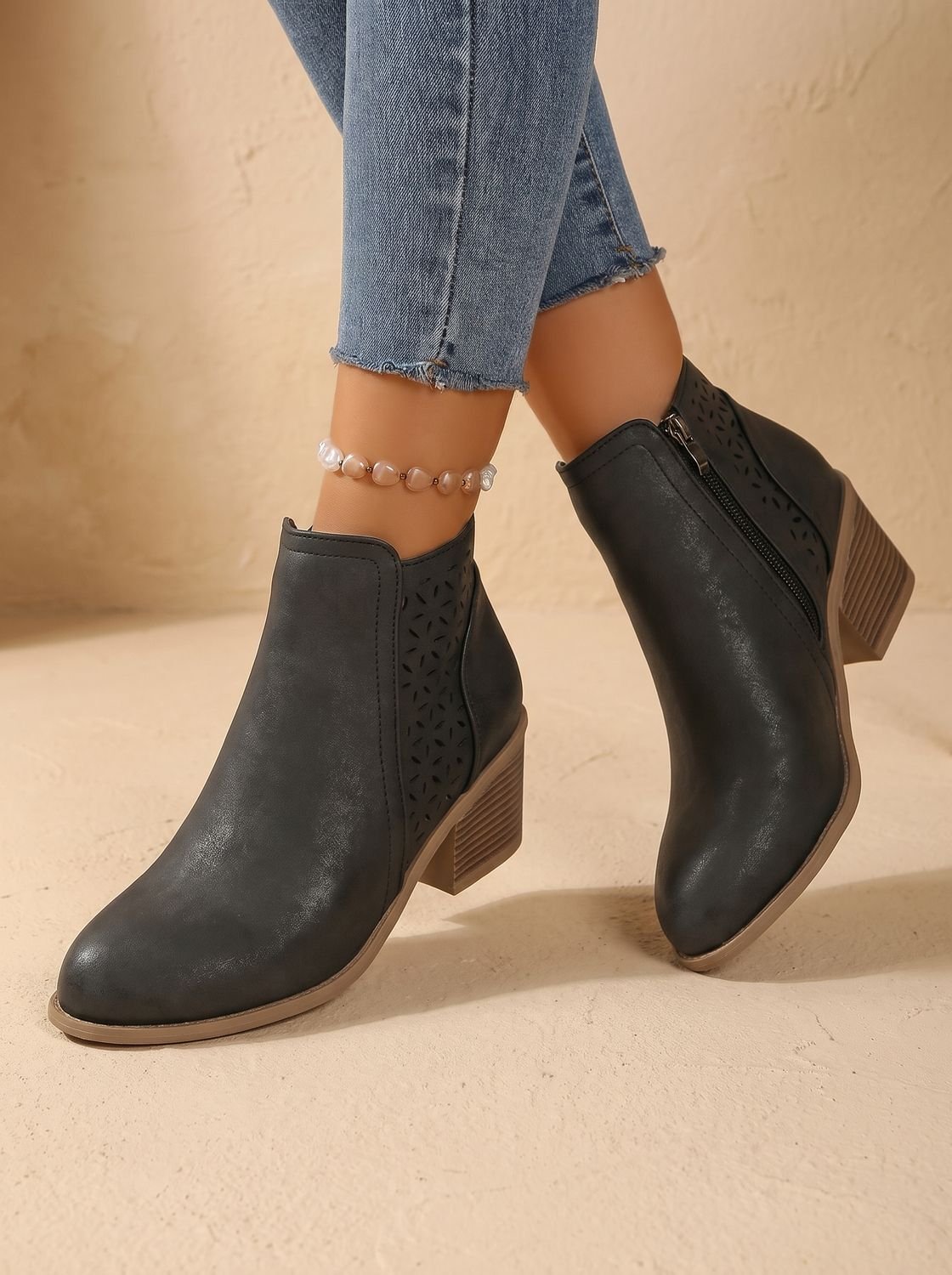 Women's Orthopedic Laser-Cut Block-Heel Ankle Boots