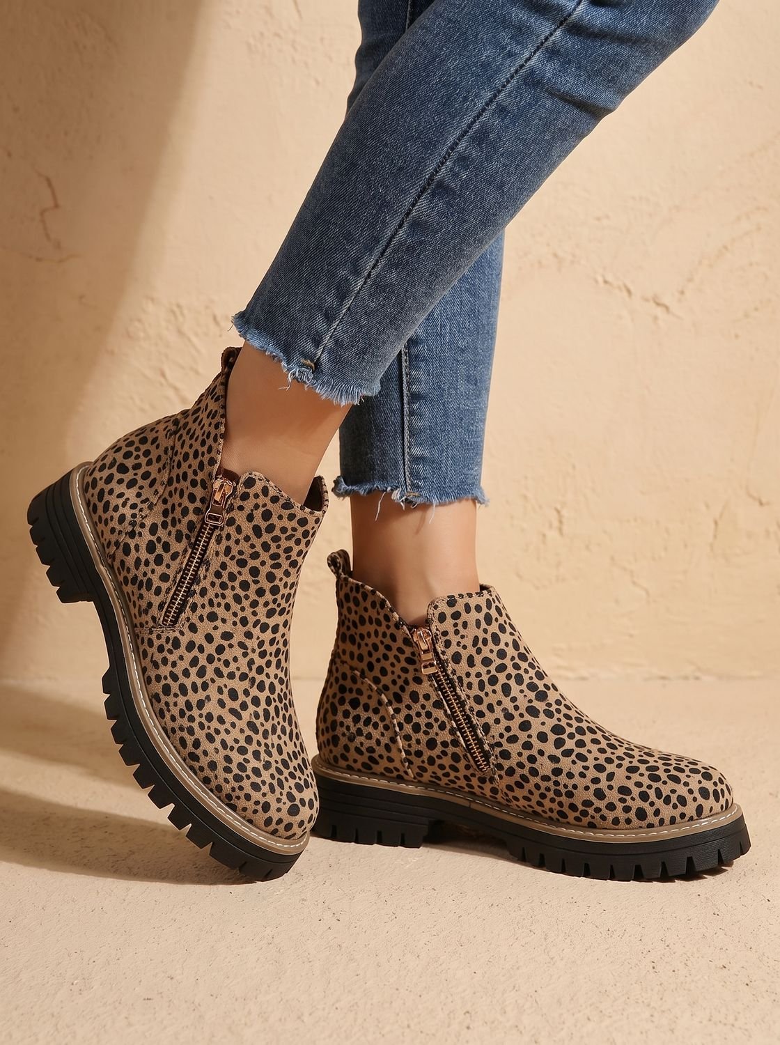 Women's Orthopedic Side-Zip Leopard Print Ankle Boots