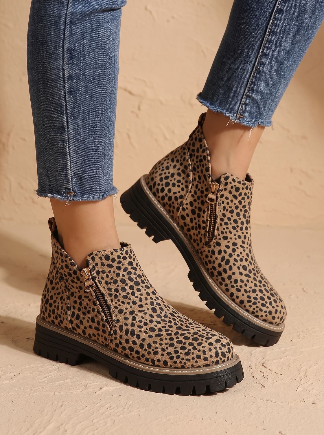 Women's Orthopedic Side-Zip Leopard Print Ankle Boots
