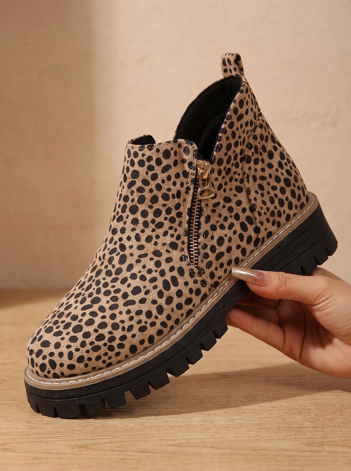 Women's Orthopedic Side-Zip Leopard Print Ankle Boots