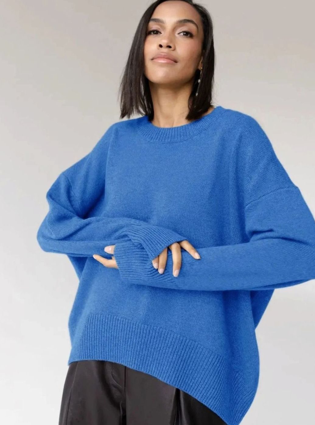 Women's Oversized Crew-Neck Long-Sleeve Lightweight Knit Sweater