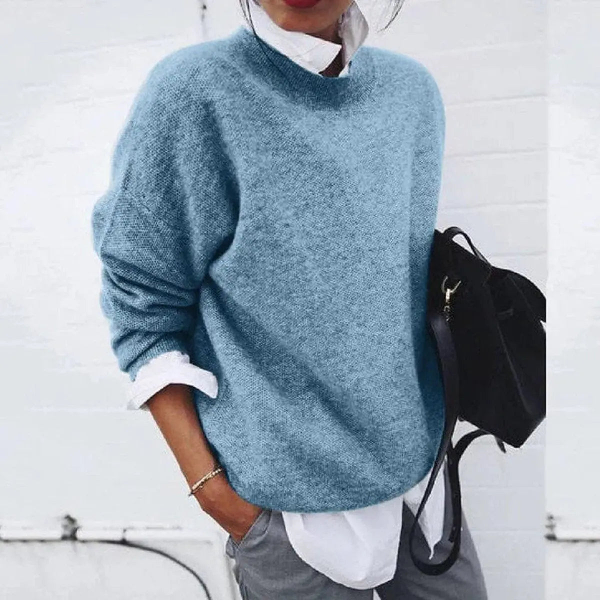 Women's Oversized Crew Neck Soft Knit Sweater