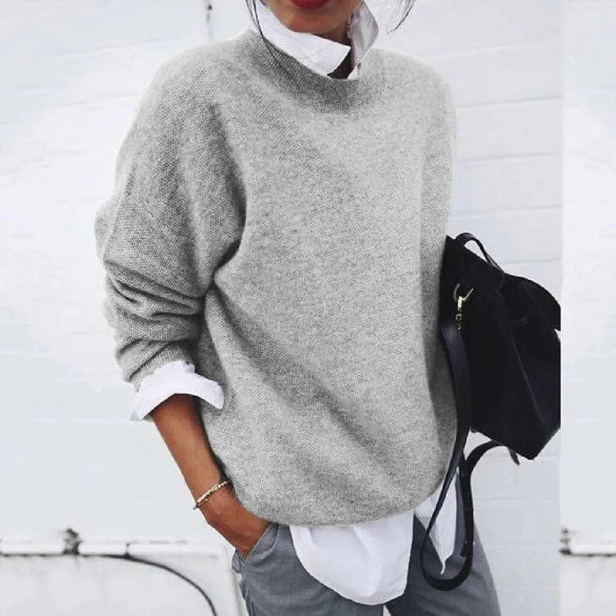 Women's Oversized Crew Neck Soft Knit Sweater