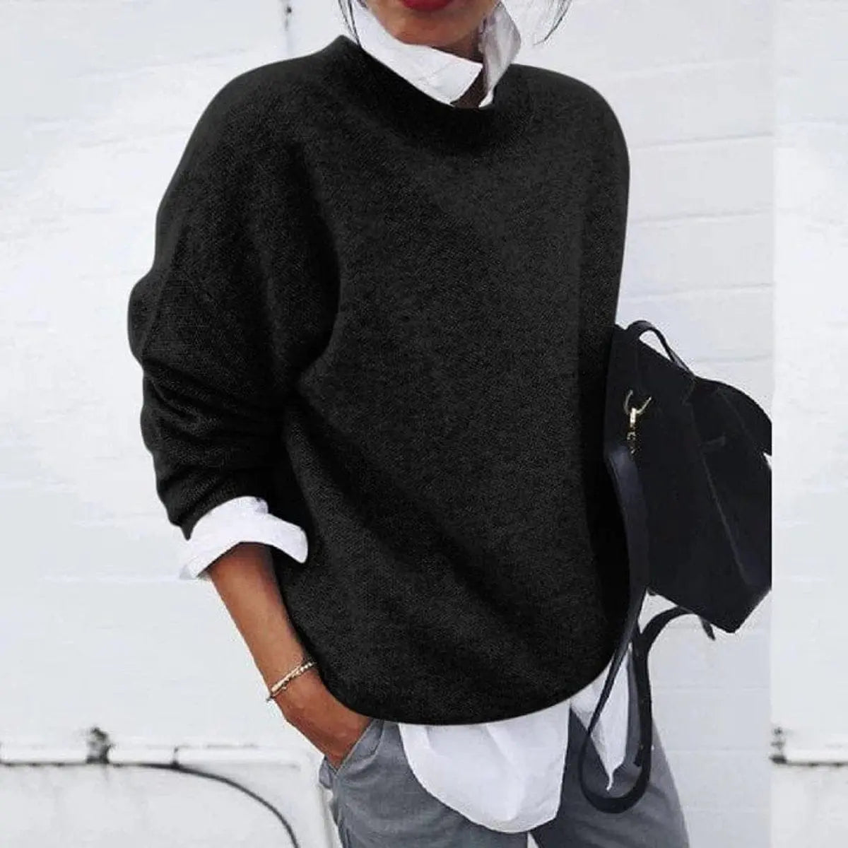 Women's Oversized Crew Neck Soft Knit Sweater