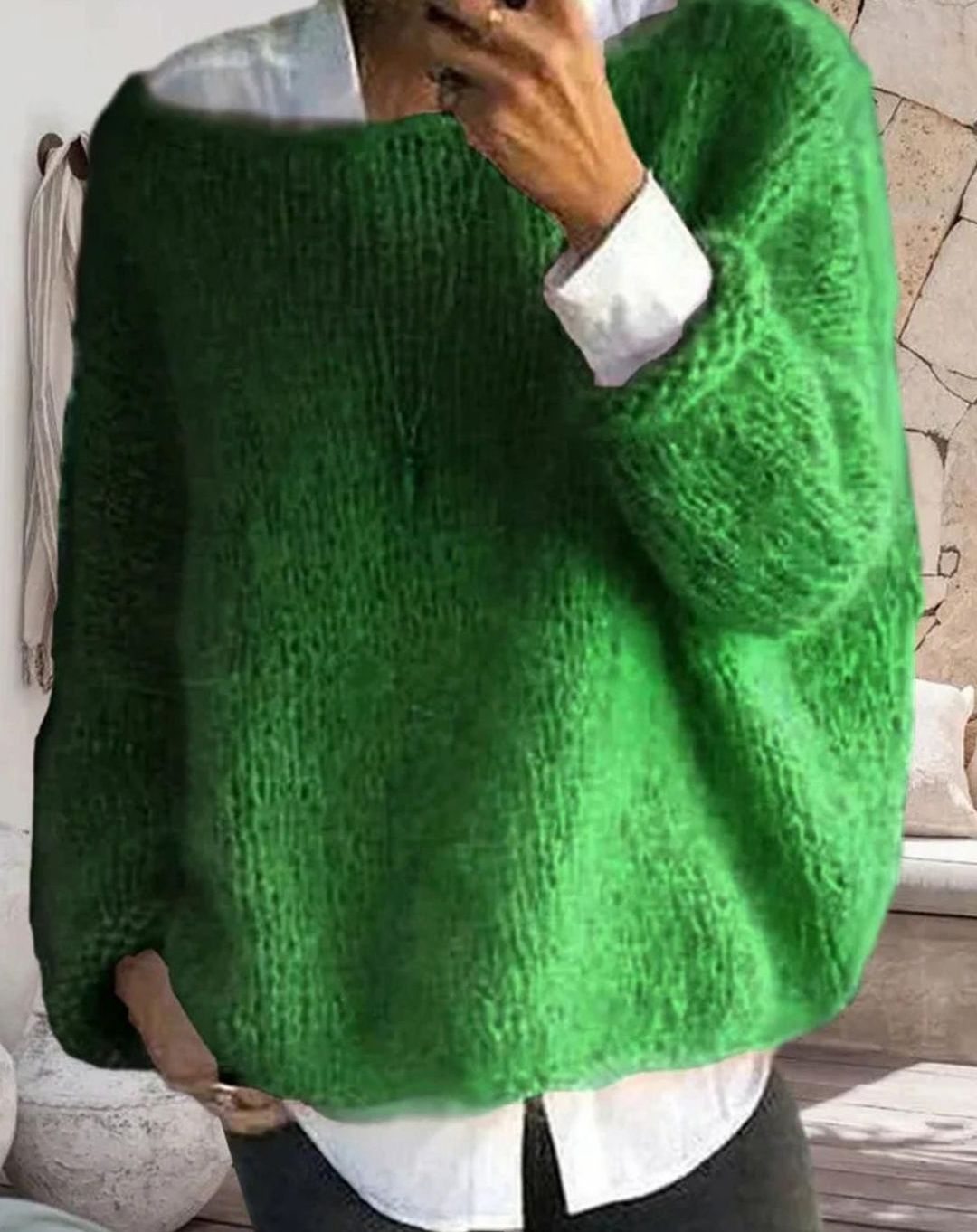 Women's Oversized Fuzzy Knit Long Sleeve Pullover Sweater
