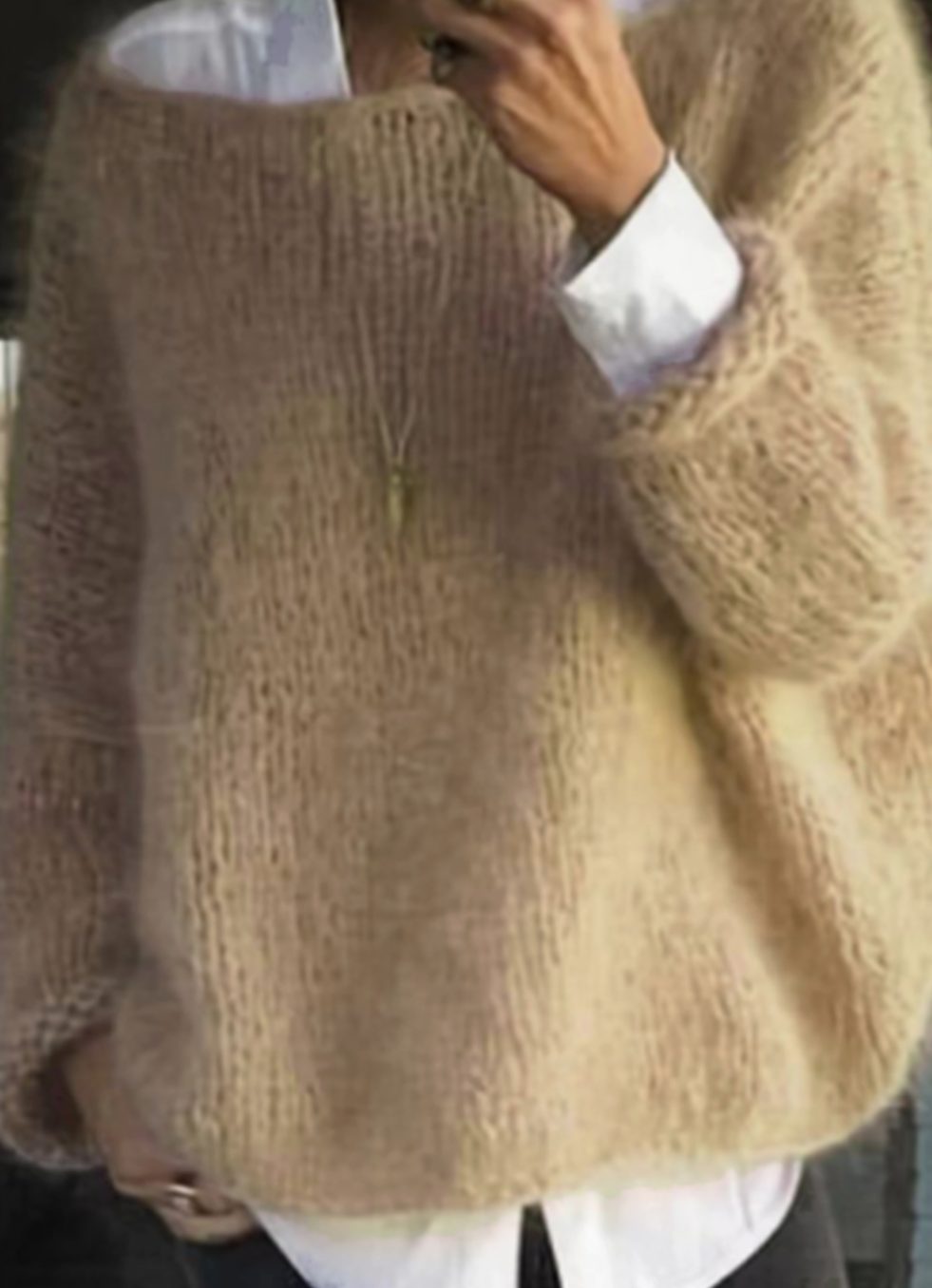 Women's Oversized Fuzzy Knit Long Sleeve Pullover Sweater