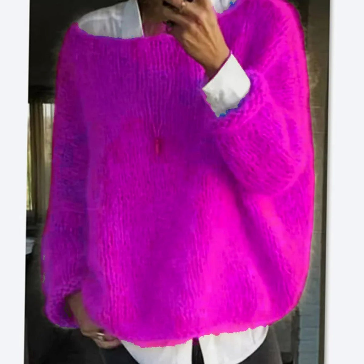 Women's Oversized Fuzzy Knit Long Sleeve Pullover Sweater