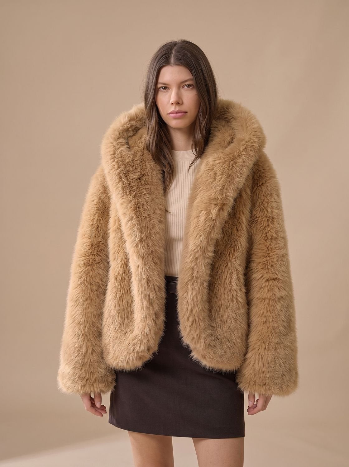 Women's Oversized Hooded Long-Sleeve Faux Fur Winter Coat