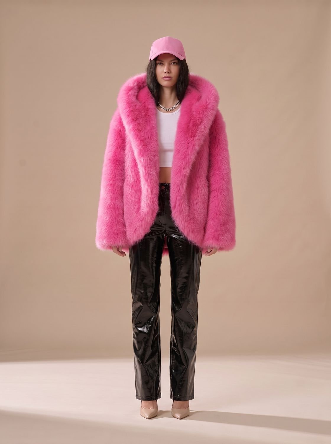 Women's Oversized Hooded Long-Sleeve Faux Fur Winter Coat