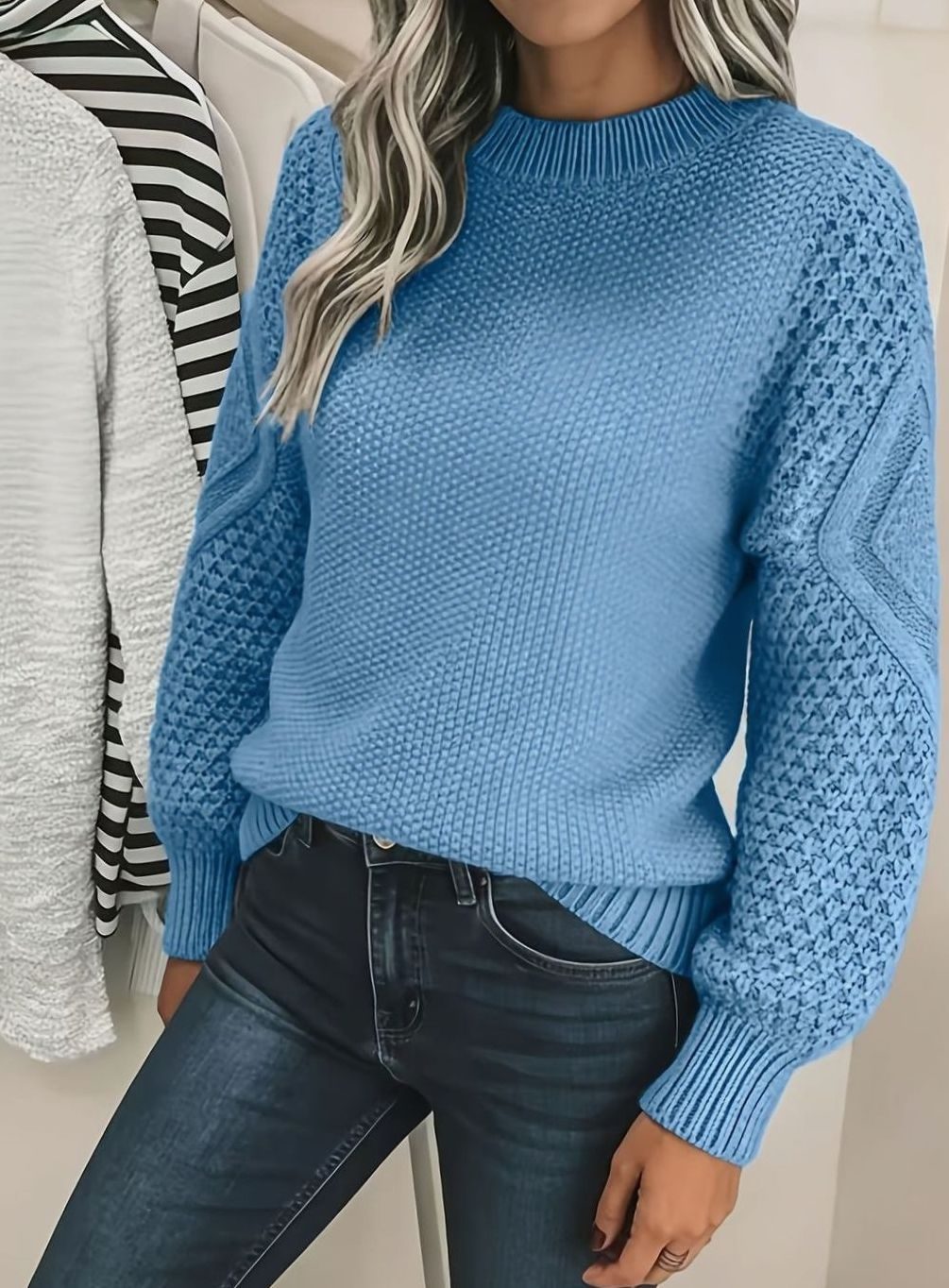 Women's Oversized Lantern-Sleeve Chunky Knit Sweater