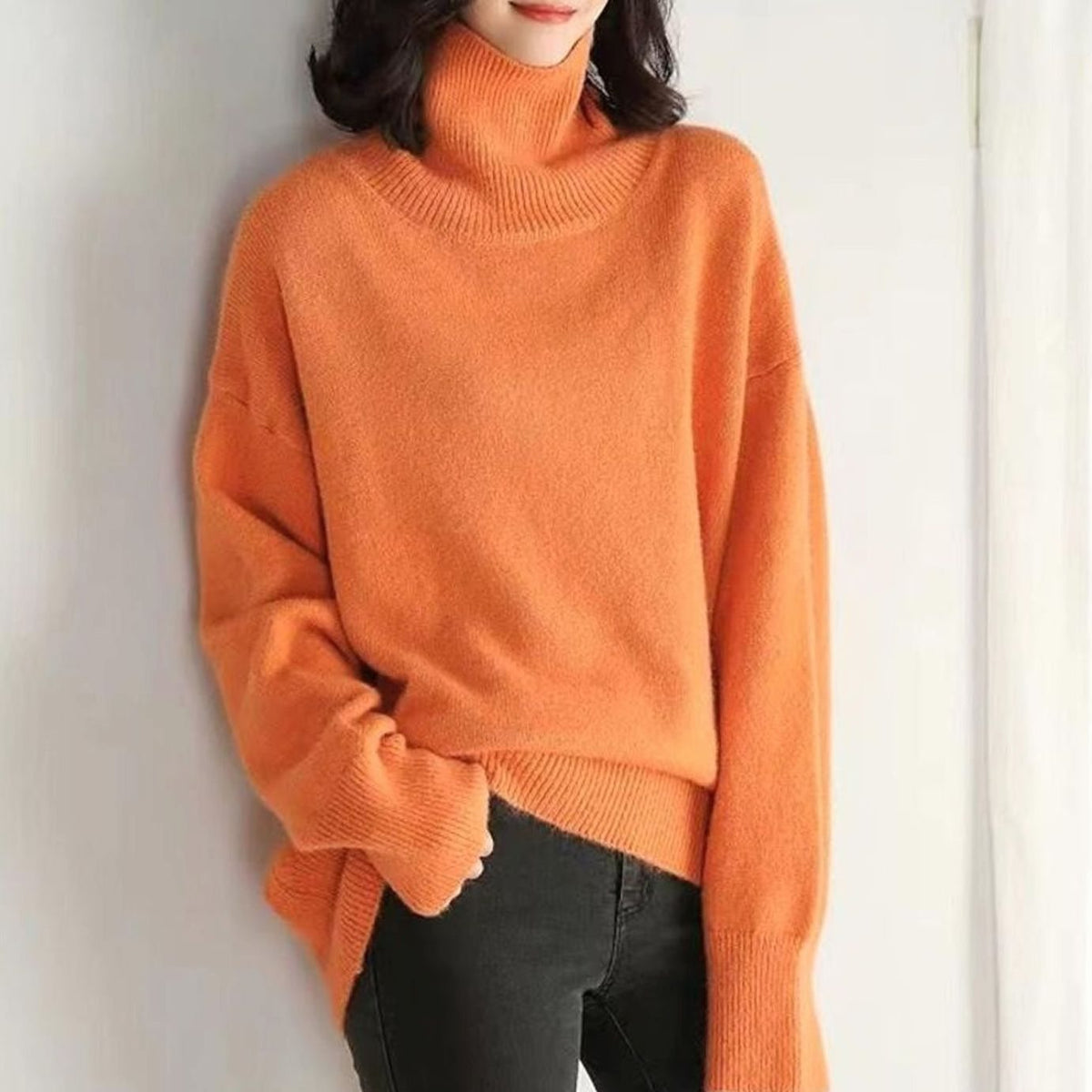 Women's Oversized Long-Sleeve Turtleneck Knit Sweater