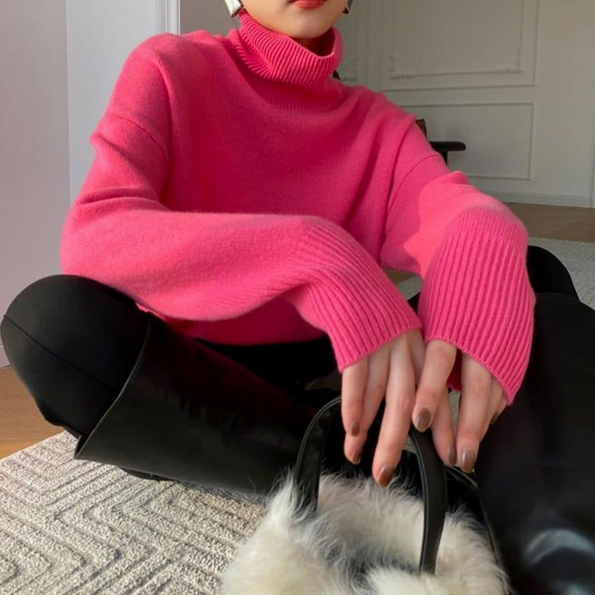 Women's Oversized Long-Sleeve Turtleneck Knit Sweater