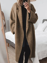 Women's Oversized Long Wool-Blend Notch-Collar Coat