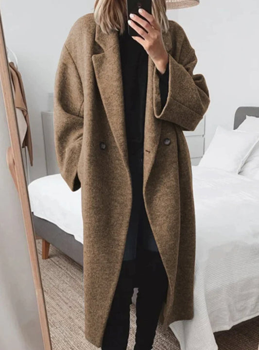 Women's Oversized Long Wool-Blend Notch-Collar Coat