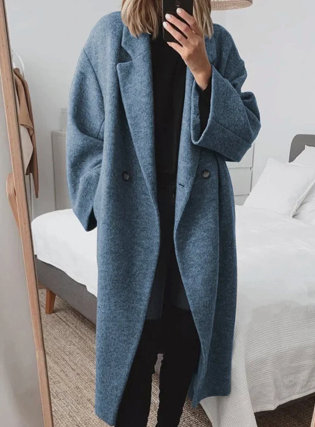 Women's Oversized Long Wool-Blend Notch-Collar Coat