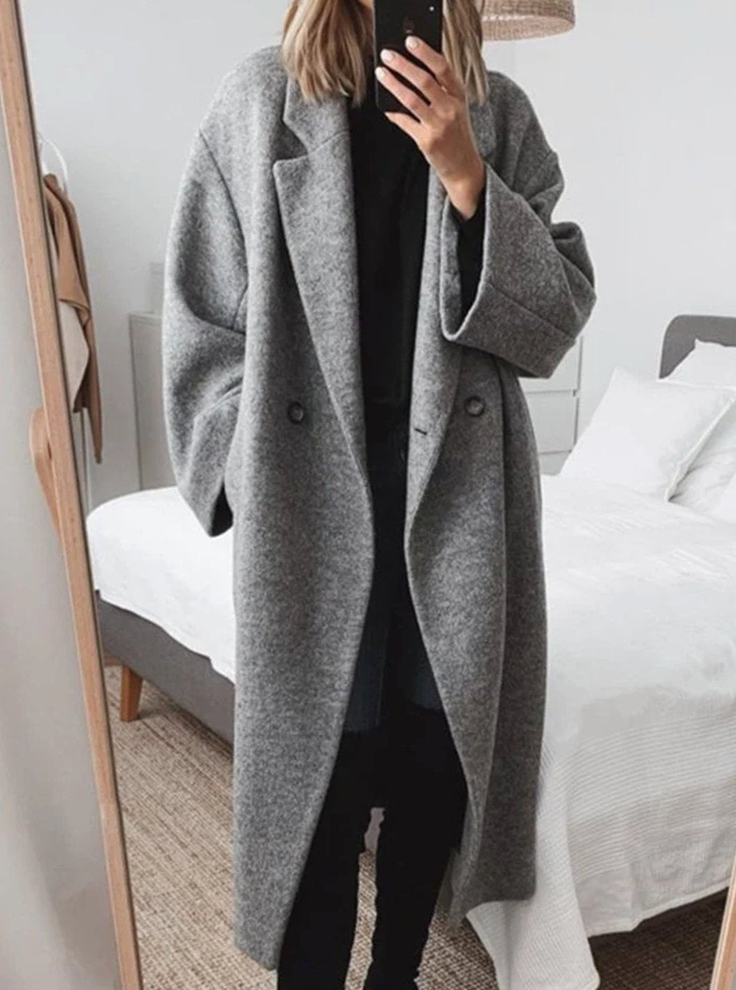 Women's Oversized Long Wool-Blend Notch-Collar Coat
