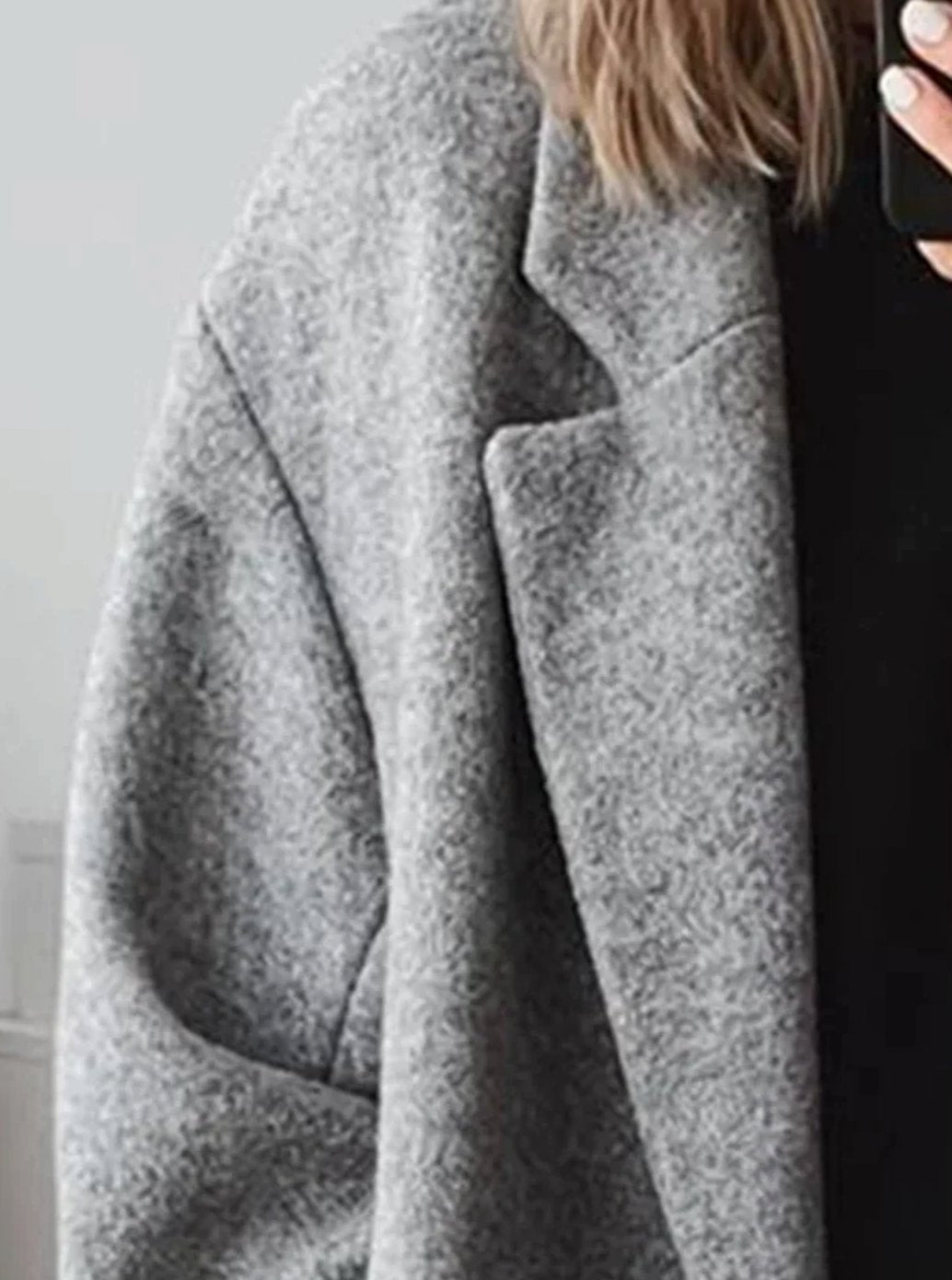 Women's Oversized Long Wool-Blend Notch-Collar Coat