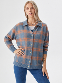 Women's Oversized Plaid Button-Down Cardigan for Fall/Winter