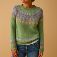 Women's Patterned Long-Sleeve Crewneck Sweater