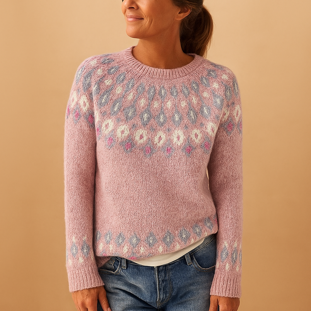 Women's Patterned Long-Sleeve Crewneck Sweater