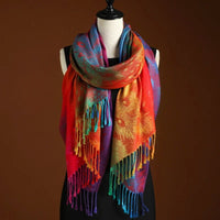 Women's Peacock Pattern Shawl - Bohemian Fringe Wrap