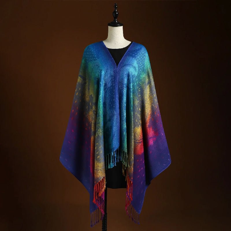 Women's Peacock Pattern Shawl - Bohemian Fringe Wrap