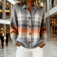 Women's Plaid Button-Down Knit Cardigan Sweater