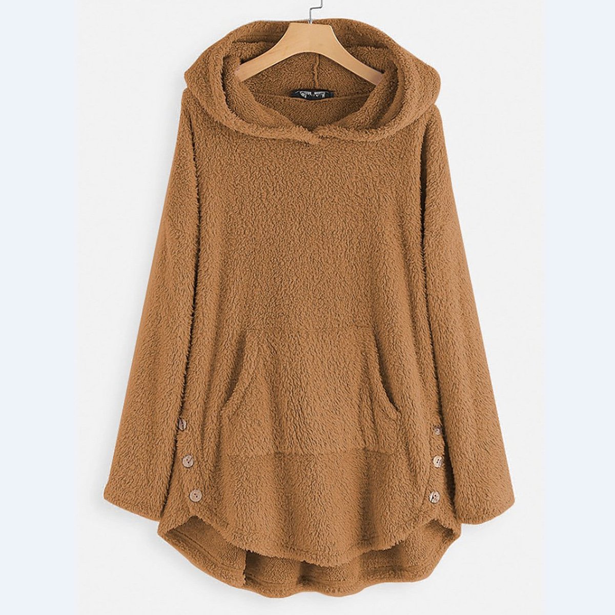 Women's Plush Fleece Zip-Up Hooded Coat with Cat Pocket