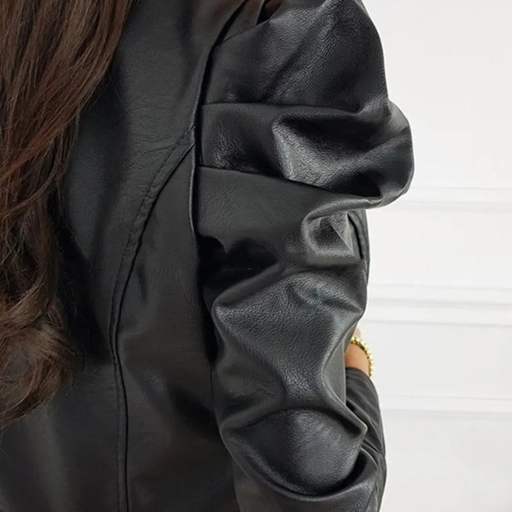 Women's Puff Sleeve Leather Jacket with Structured Fit
