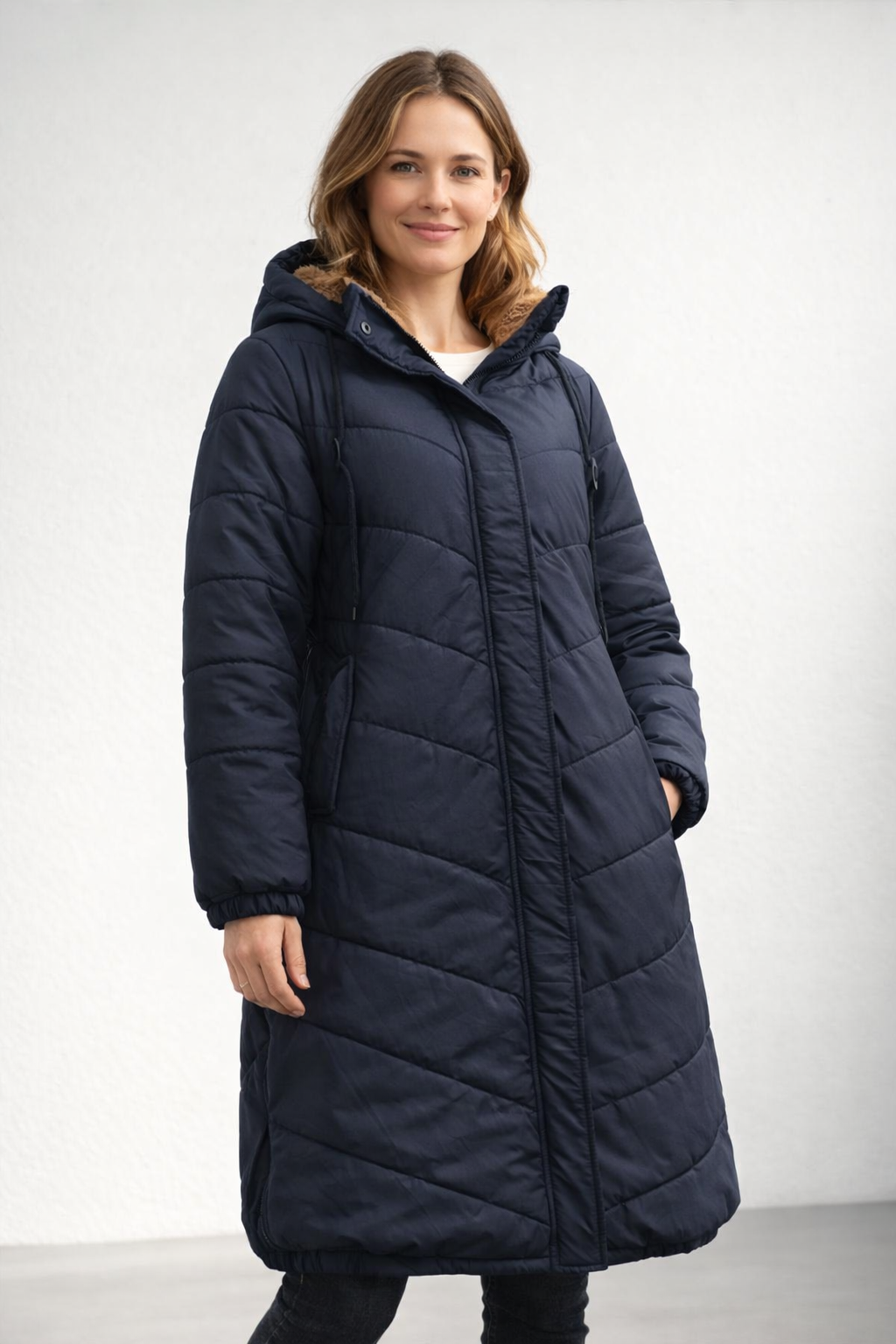 Women's Quilted Coat with Hood and Fleece Lining
