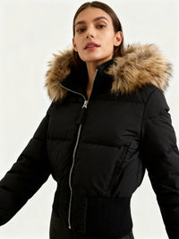 Wearclo | Women's Puffer Jacket with Faux Fur Hood