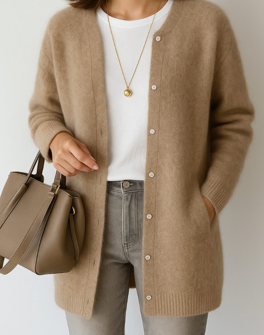 Women's Relaxed-Fit Button-Front Crew Neck Cardigan Sweater