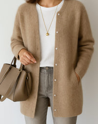 Women's Relaxed-Fit Button-Front Crew Neck Cardigan Sweater