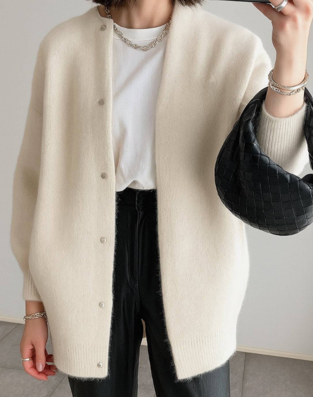 Women's Relaxed-Fit Button-Front Crew Neck Cardigan Sweater