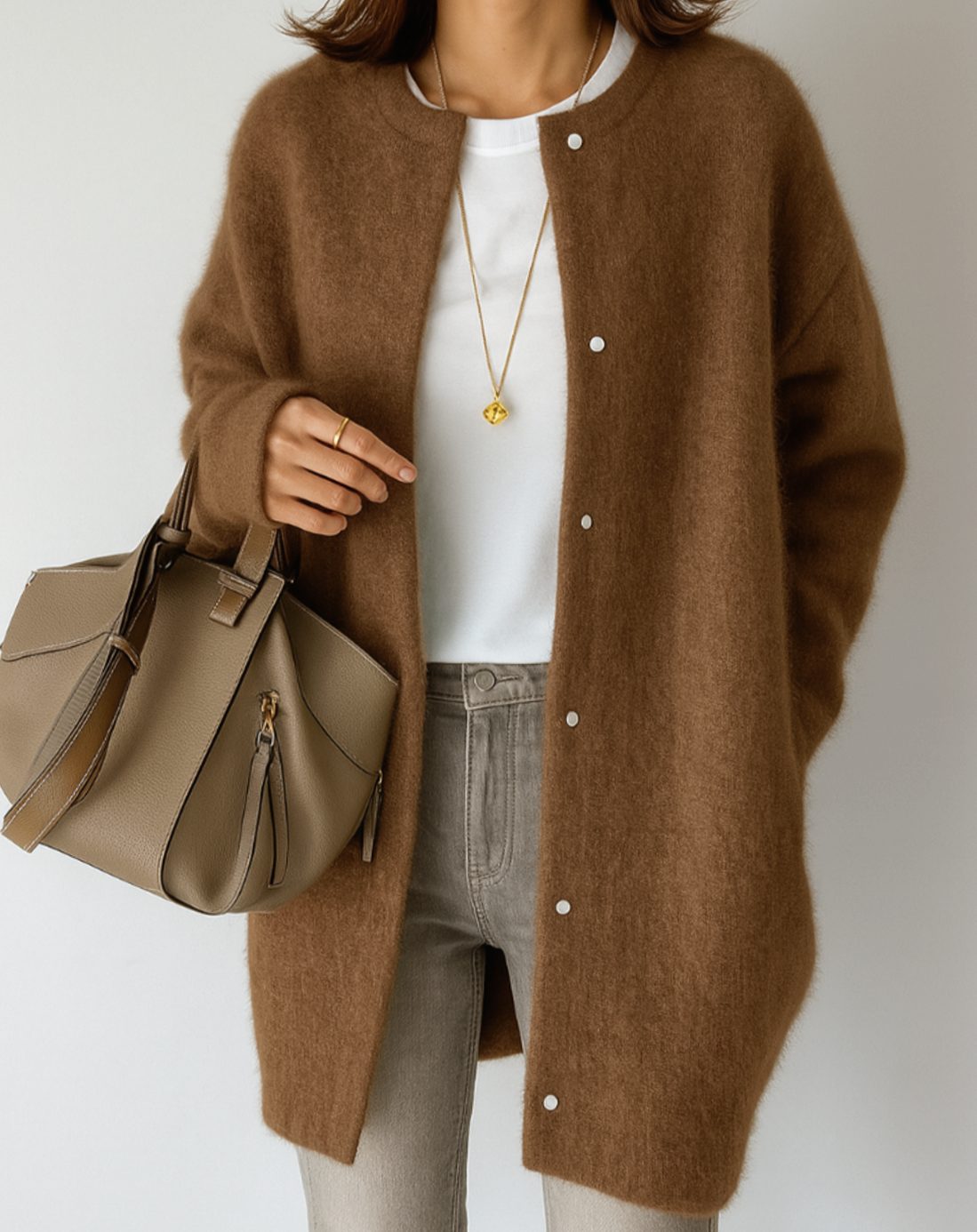 Women's Relaxed-Fit Button-Front Crew Neck Cardigan Sweater
