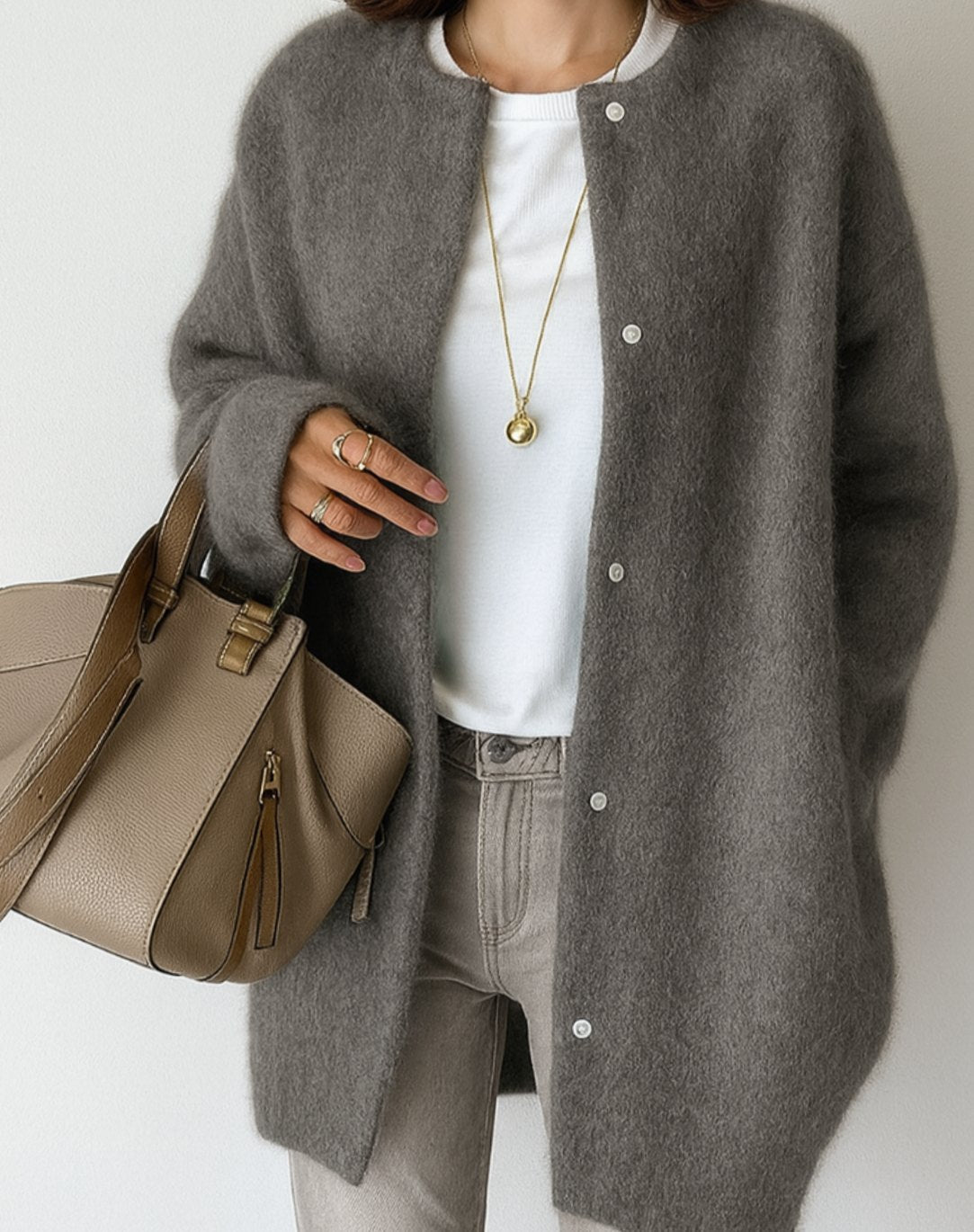 Women's Relaxed-Fit Button-Front Crew Neck Cardigan Sweater