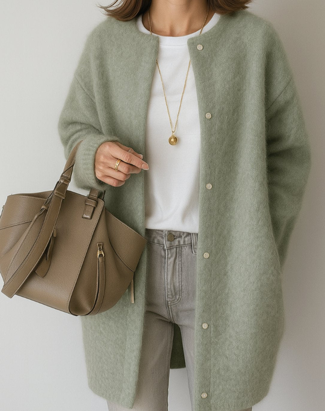 Women's Relaxed-Fit Button-Front Crew Neck Cardigan Sweater