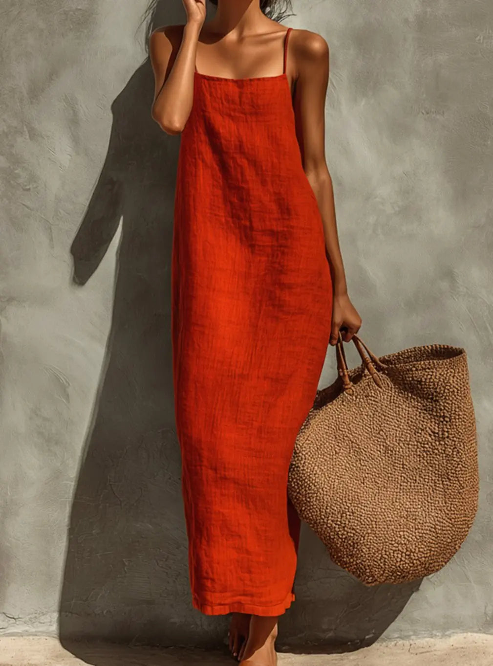 Women's Relaxed-Fit Square-Neck Spaghetti Strap Maxi Dress for Autumn Wedding Guests