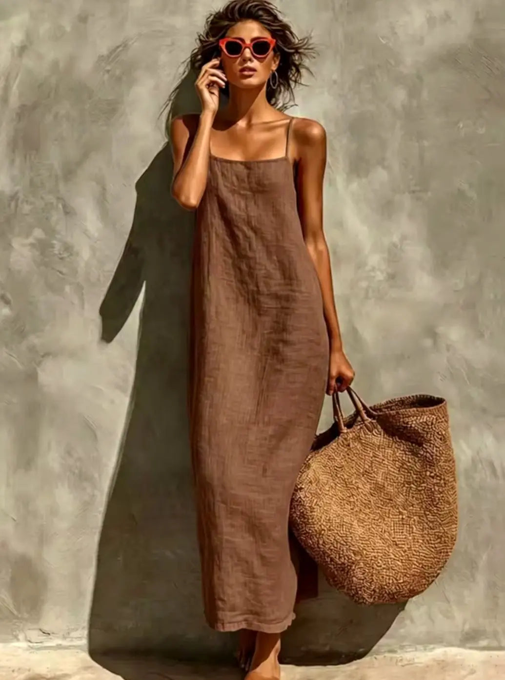 Women's Relaxed-Fit Square-Neck Spaghetti Strap Maxi Dress for Autumn Wedding Guests