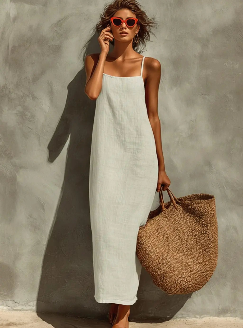 Women's Relaxed-Fit Square-Neck Spaghetti Strap Maxi Dress for Autumn Wedding Guests