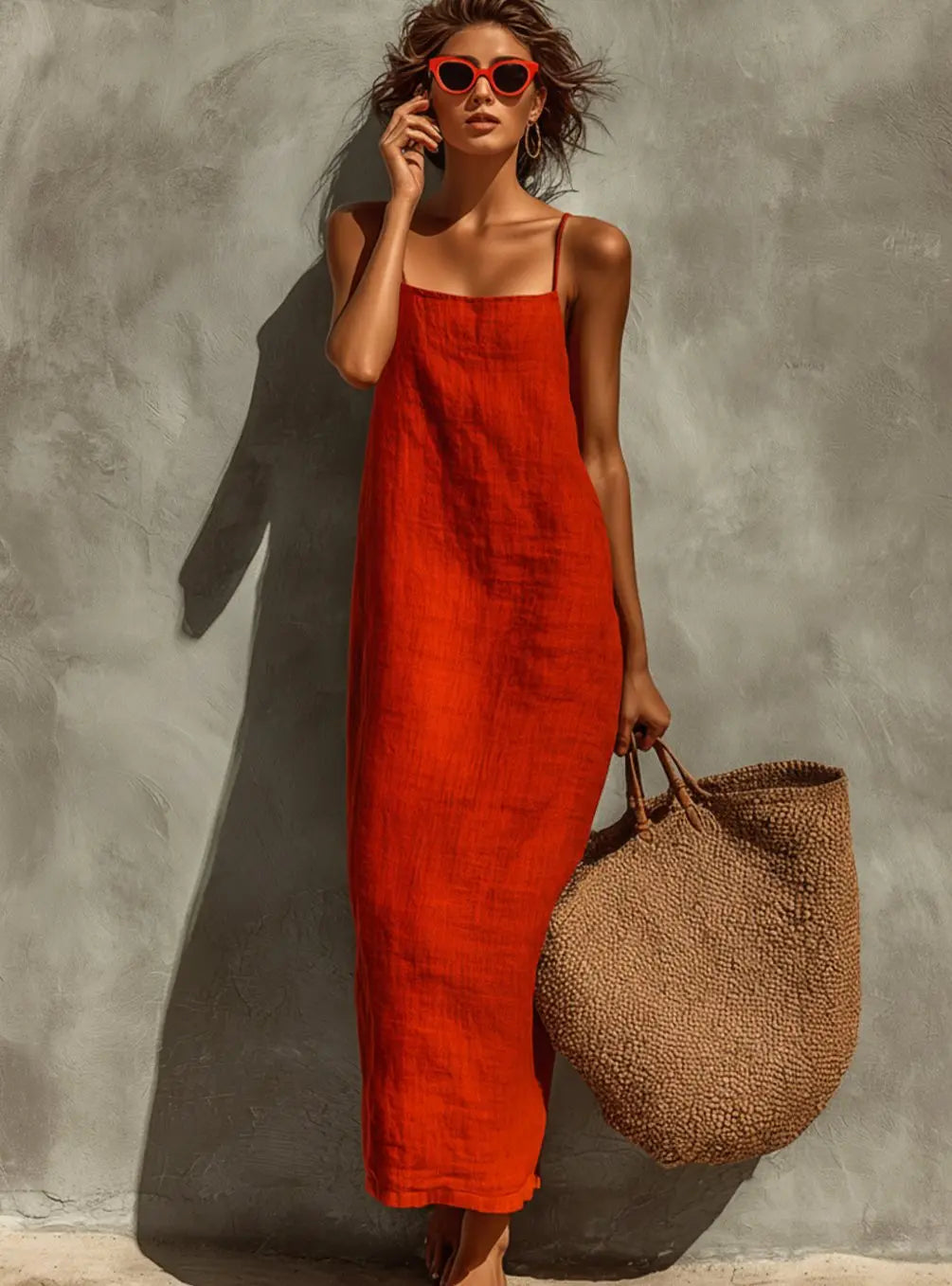 Women's Relaxed-Fit Square-Neck Spaghetti Strap Maxi Dress for Autumn Wedding Guests