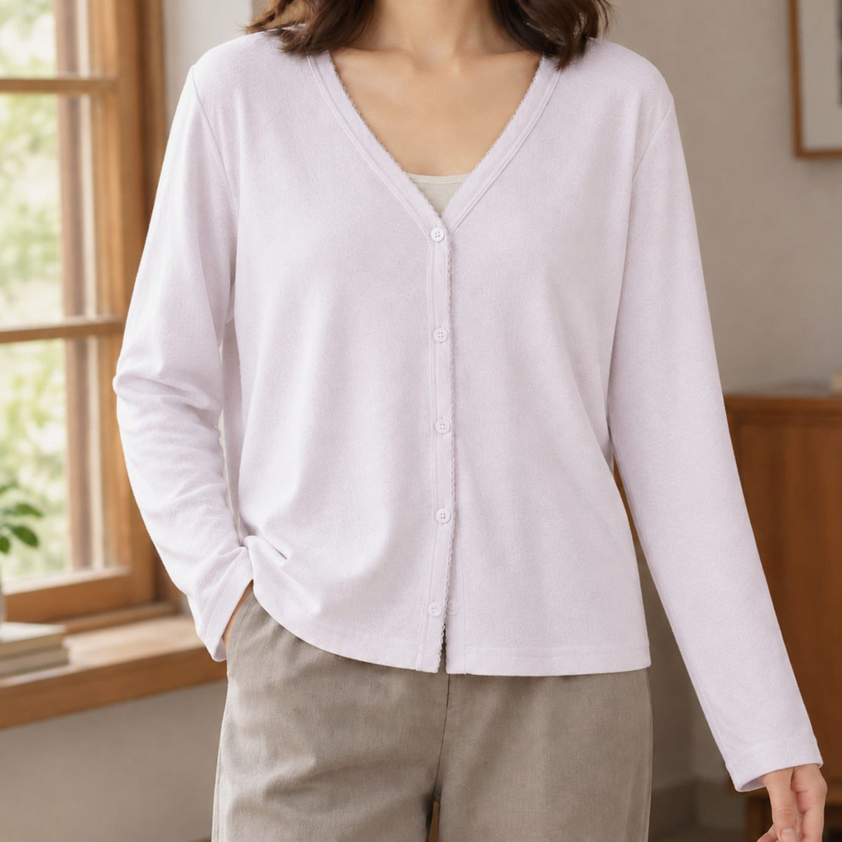 Women's Relaxed-Fit V-Neck Button-Front Cardigan