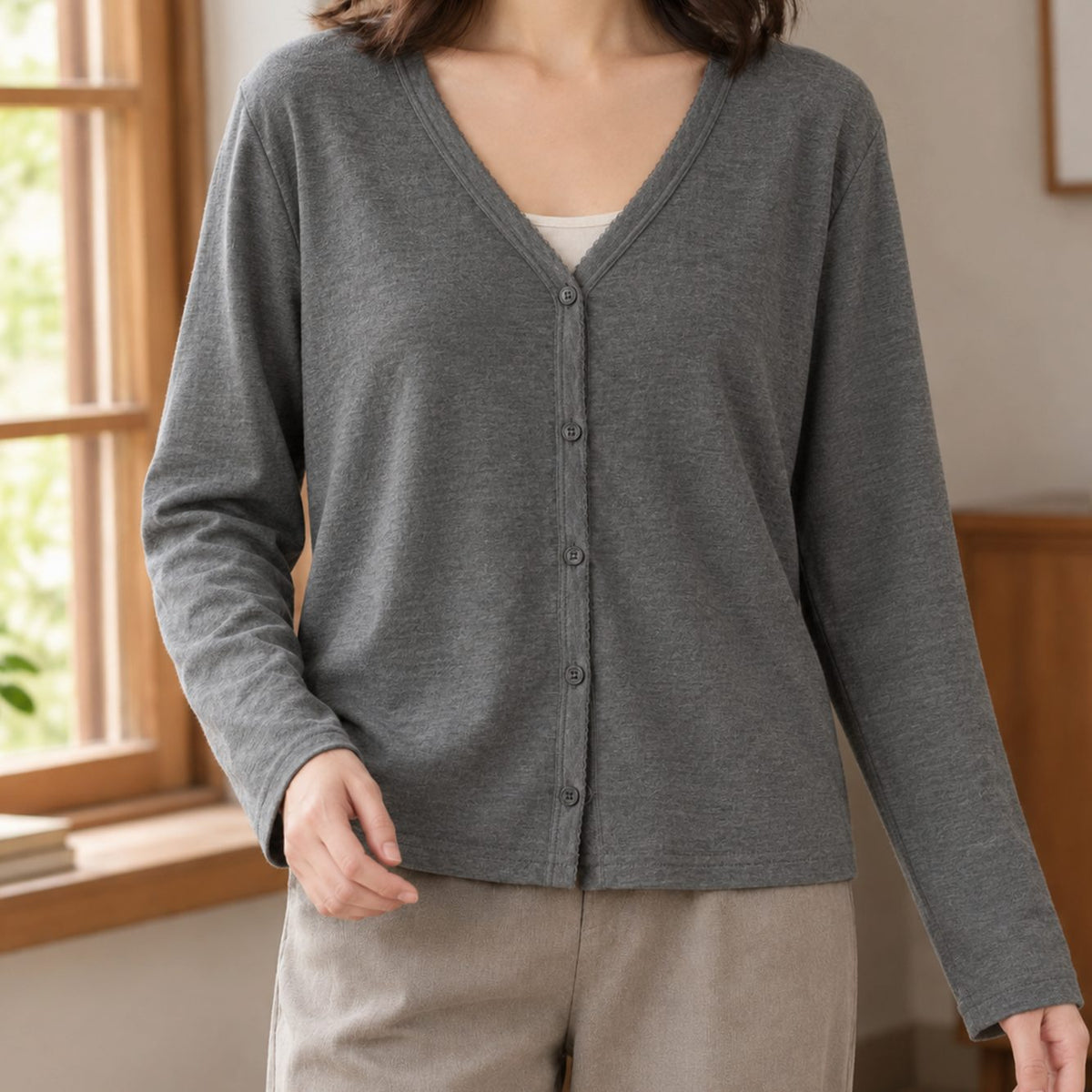 Women's Relaxed-Fit V-Neck Button-Front Cardigan